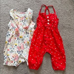 Floral and Red Heart Baby Rompers